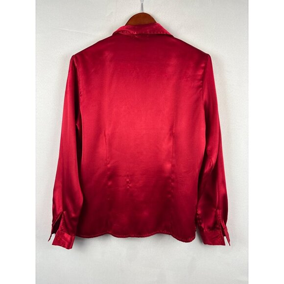 Laura Scott Womens Red Satin Button-Down Blouse Size 8 - Picture 4 of 4
